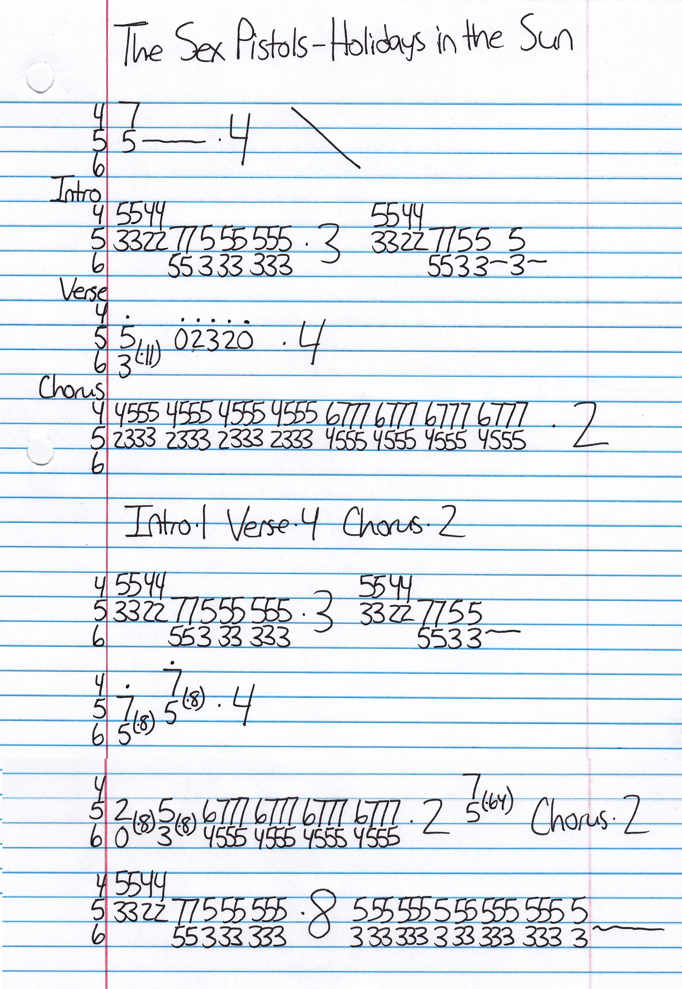 High quality guitar tab for Holidays In The Sun by Sex Pistols off of the album Never Mind The Bollocks. ***Complete and accurate guitar tab!***